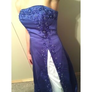 Blue beaded prom dress evening gown strapless
